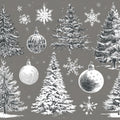 Vintage Christmas Tree Sketch Mural Wallpaper — Hand-Drawn Holiday Mural Wallpaper - room preview 03
