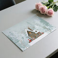 Snowy Cabin Woodland Mural Wallpaper — Whimsical Winter Illustration Mural Wallpaper - room preview 03