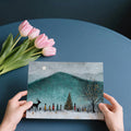 Winter Mountain Celebration Mural Wallpaper — Whimsical Teal Scene Mural Wallpaper - room preview 03