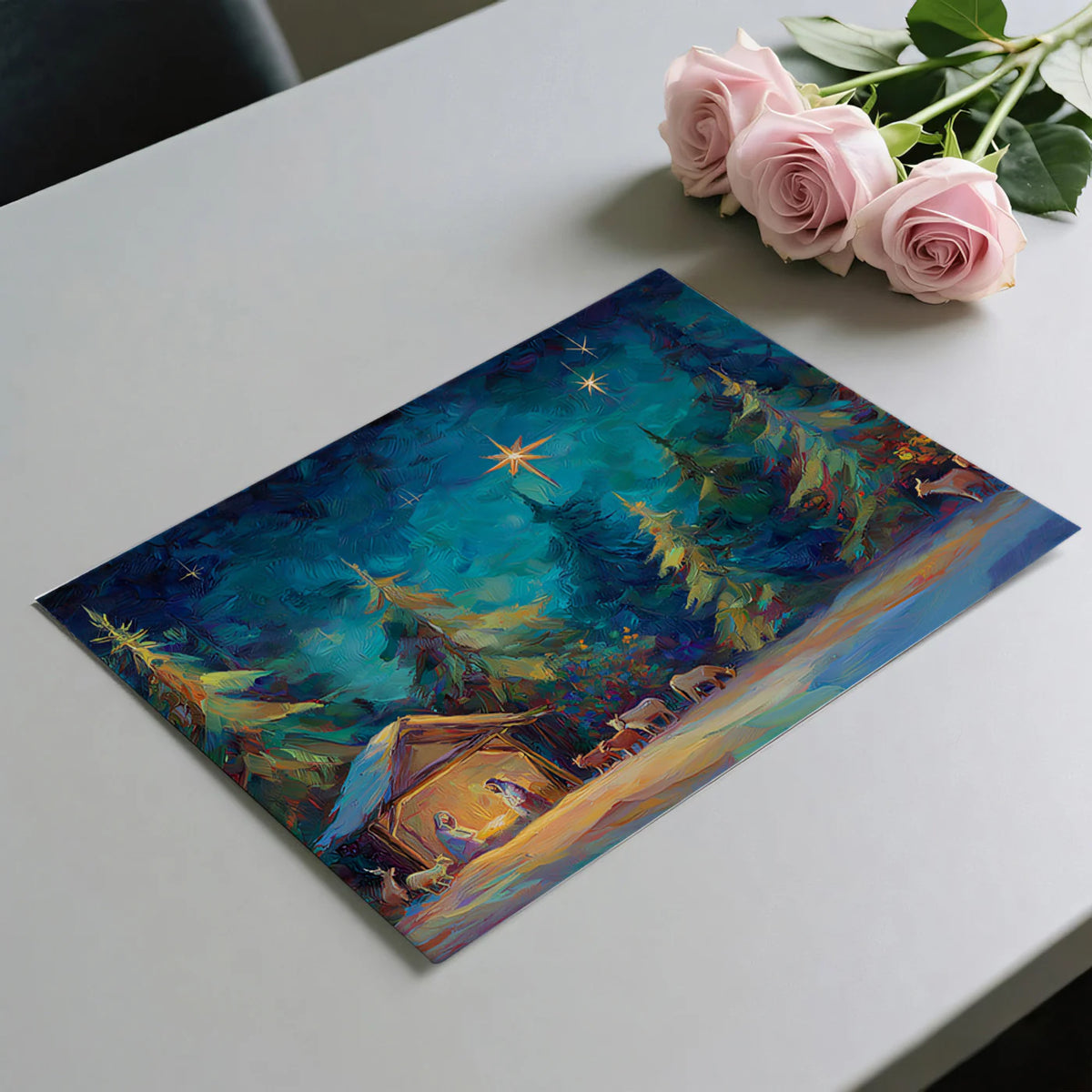 Nativity Oil Painting Mural Wallpaper — Expressive Winter Forest Mural Wallpaper - room preview 03