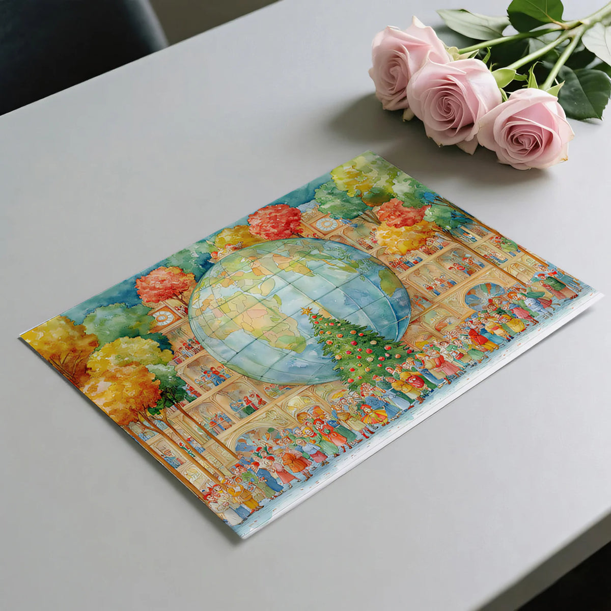 Global Holiday Celebration Mural Wallpaper — Whimsical Watercolor Art Mural Wallpaper - room preview 03