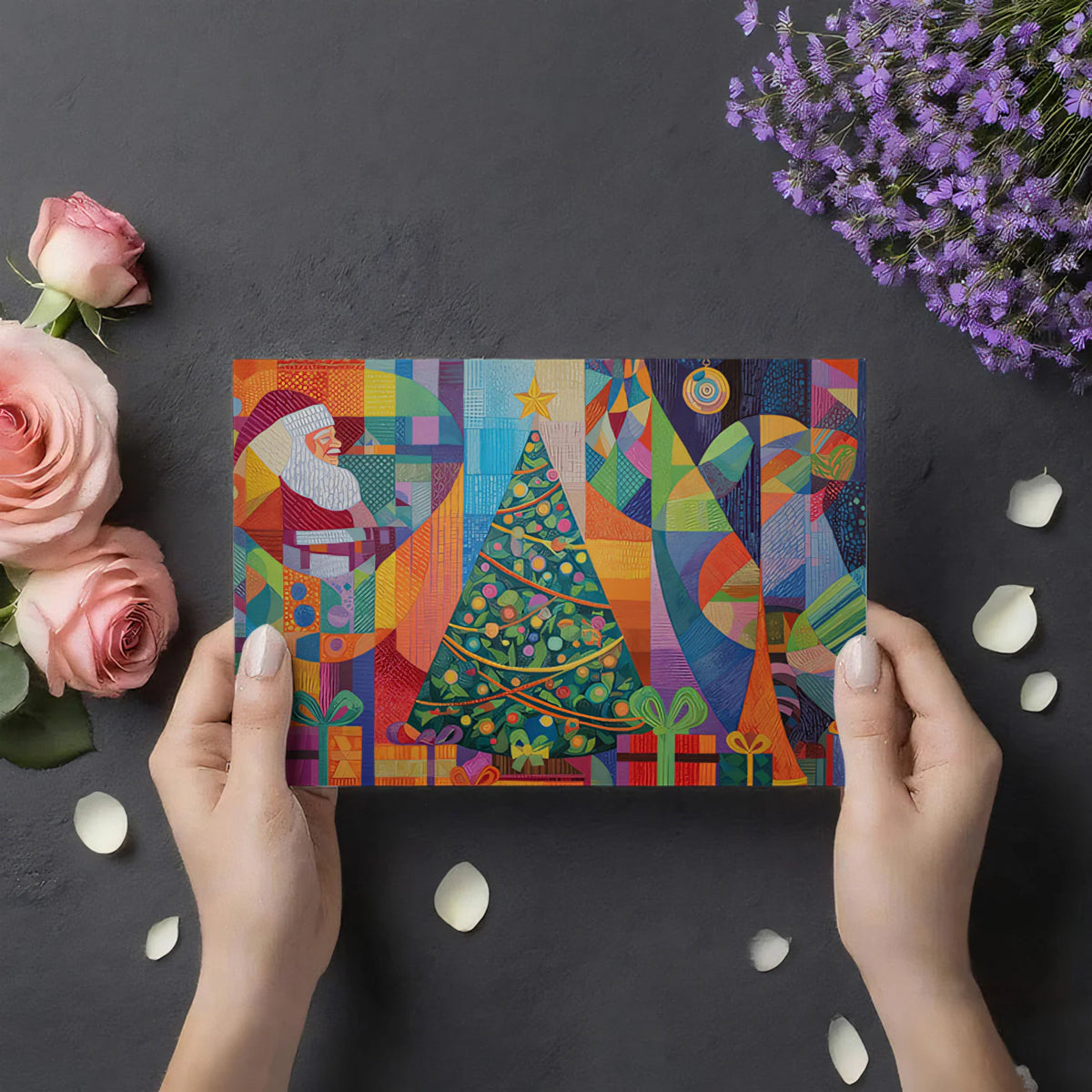 Festive Mosaic Abstract Mural Wallpaper — Colorful Geometric Tableau Mural Wallpaper - room preview 03