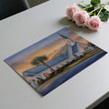 Coastal Church Sunset Mural Wallpaper — Warm Watercolor Landscape Mural Wallpaper - room preview 03