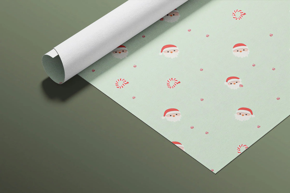 Minimalist Santa and Candy Swirl Mural Wallpaper — Soft Mint Green Mural Wallpaper - room preview 03