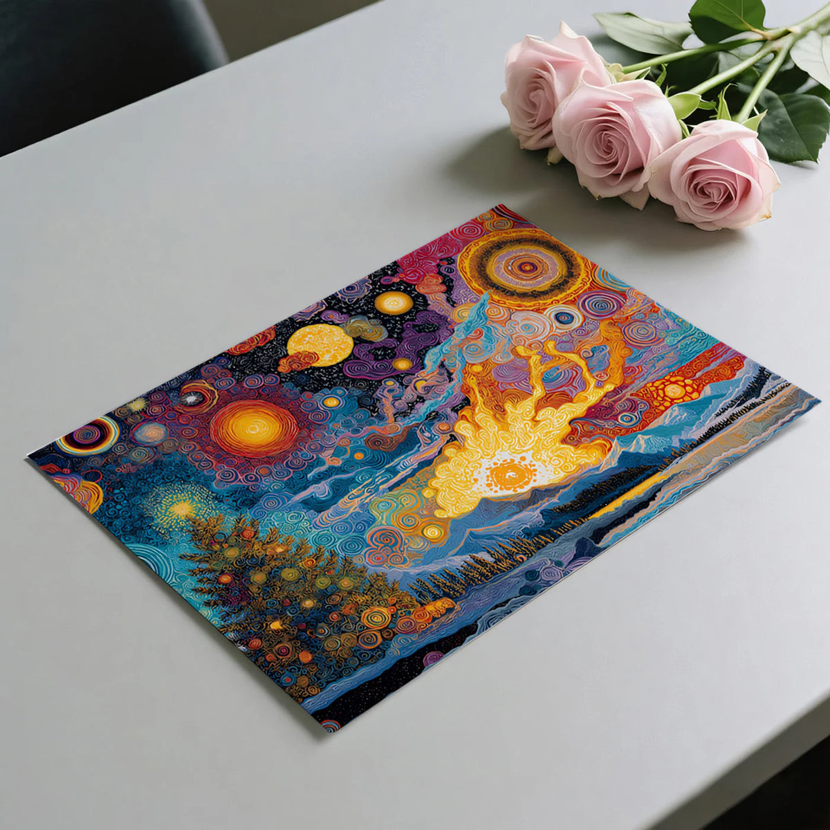 Cosmic Swirl Christmas Mural Wallpaper — Vibrant Psychedelic Art Mural Wallpaper - room preview 03