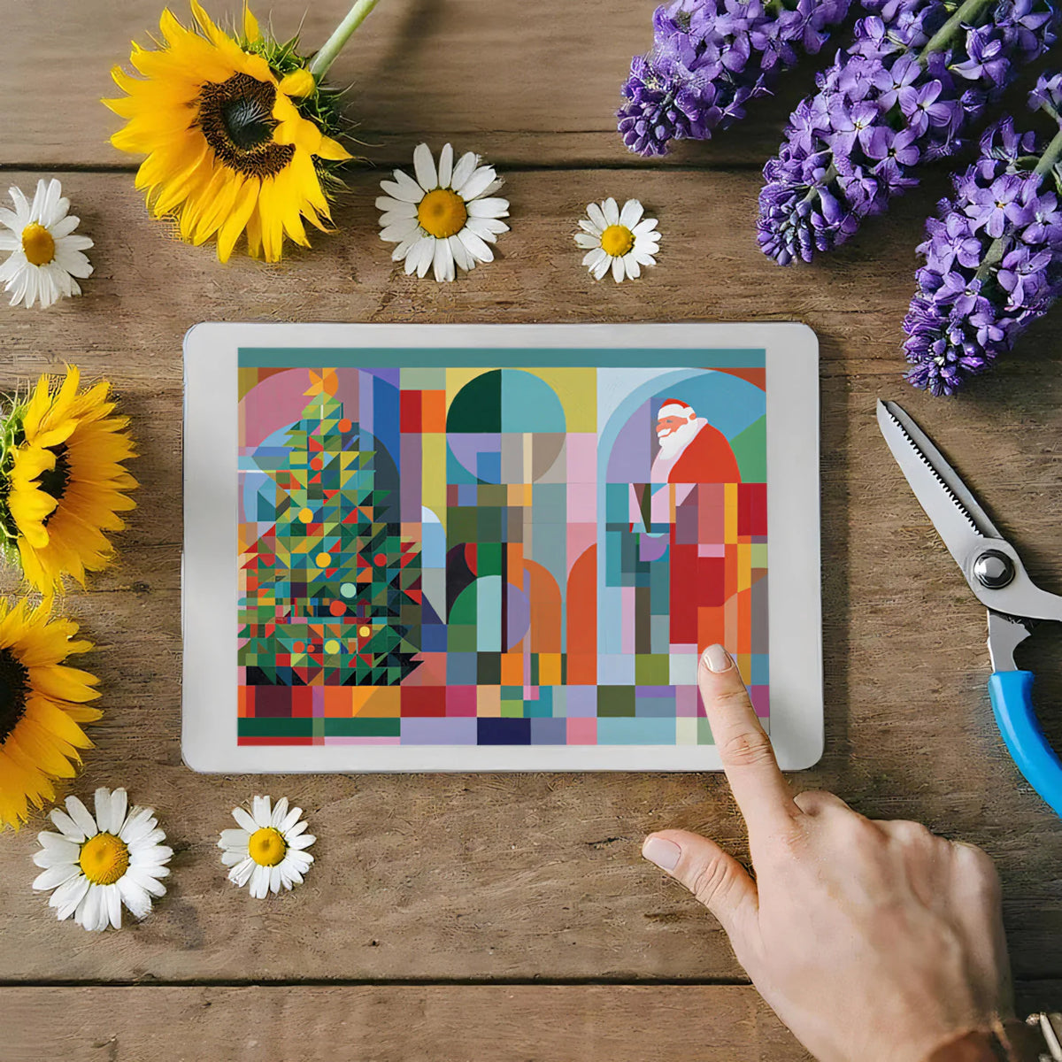 Cubist Holiday Abstract Mural Wallpaper — Modern Color Block Mural Wallpaper - room preview 03