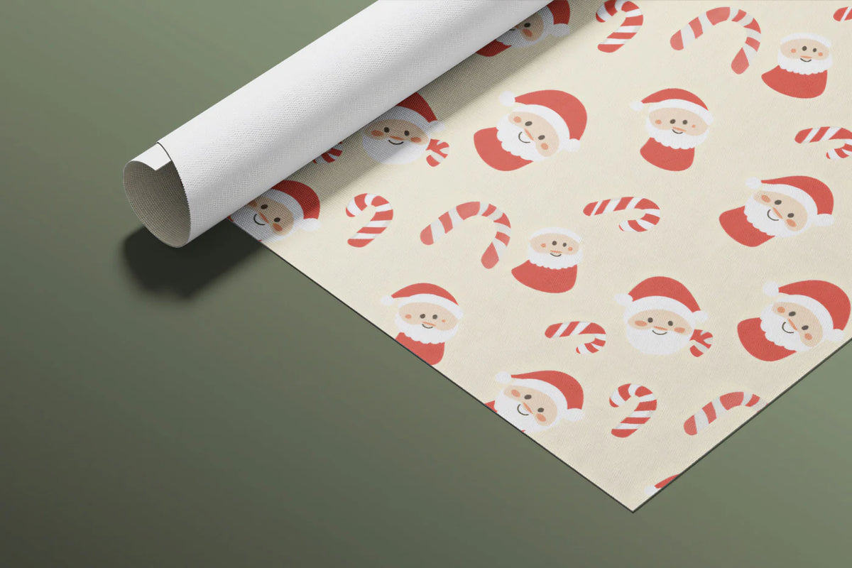 Santa and Candy Cane Mural Wallpaper — Festive Cream Pattern Mural Wallpaper - room preview 03