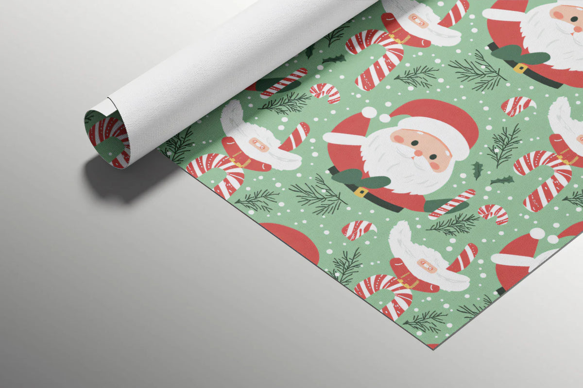 Santa and Candy Cane Christmas Mural Wallpaper — Festive Green Mural Wallpaper - room preview 03