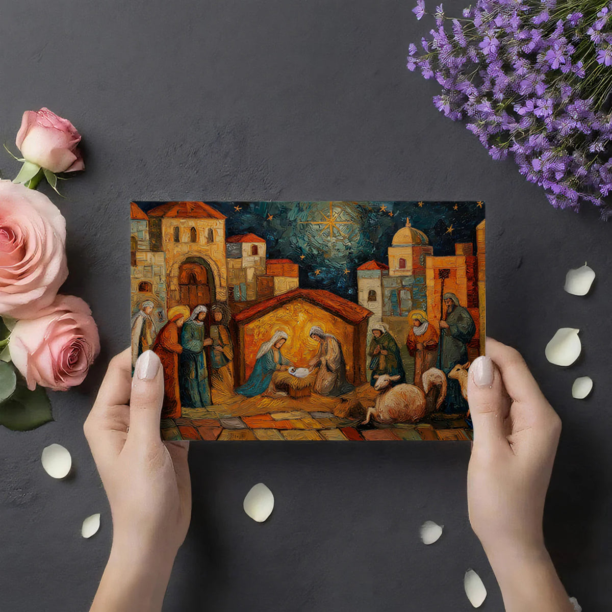 Nativity Oil Painting Mural Wallpaper — Impressionist Wall Art Mural Wallpaper - room preview 03