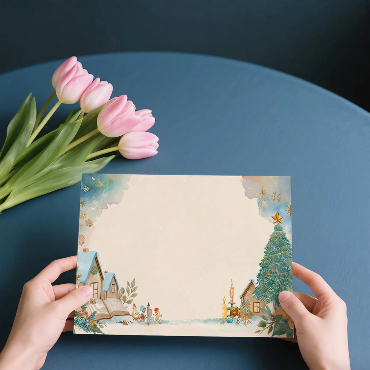 Watercolor Winter Village Mural Wallpaper — Festive Holiday Scenes Mural Wallpaper - room preview 03