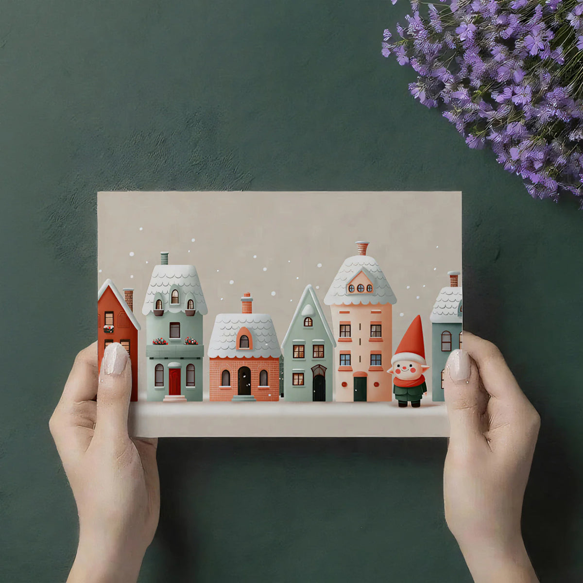 Snowy Village Row House Mural Wallpaper — Whimsical Holiday Charm Mural Wallpaper - room preview 03