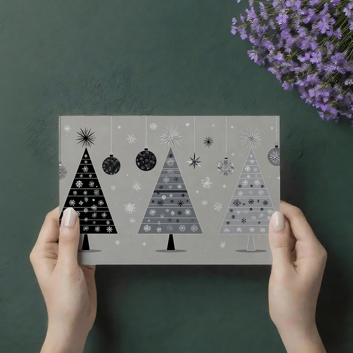 Graphic Mid-Century Christmas Tree Mural Wallpaper — Retro Minimalist Mural Wallpaper - room preview 03