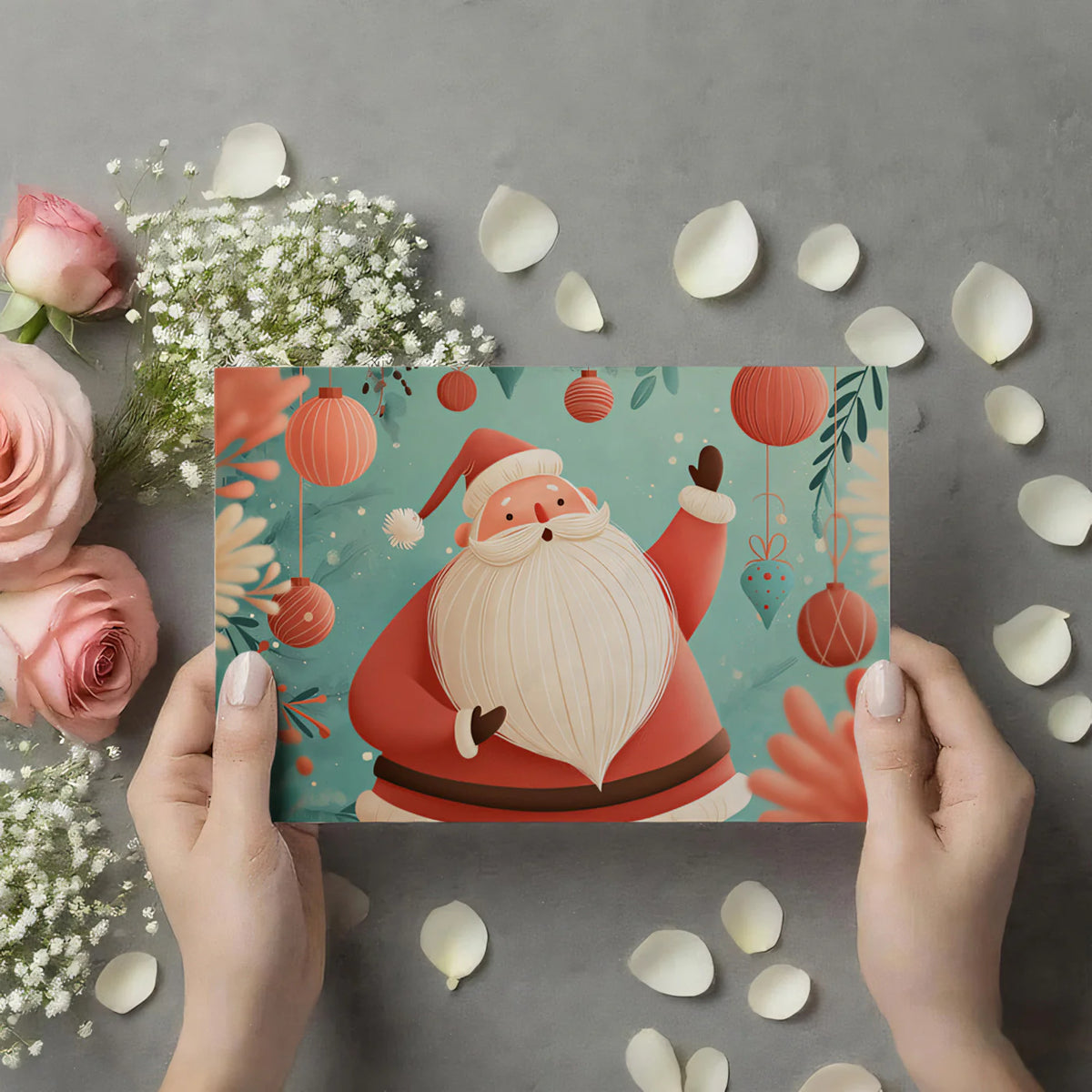 Jolly Santa Illustration Mural Wallpaper — Whimsical Holiday Charm Mural Wallpaper - room preview 03