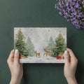 Winter Forest Deer Mural Wallpaper — Festive Gold and Green Scene Mural Wallpaper - room preview 03