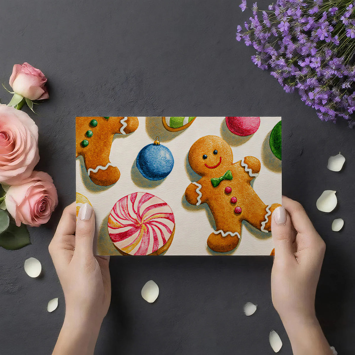 Gingerbread and Ornament Holiday Illustration Mural Wallpaper - room preview 03