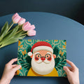Santa Face and Portuguese Tile Mural Wallpaper — Whimsical Holiday Mural Wallpaper - room preview 03