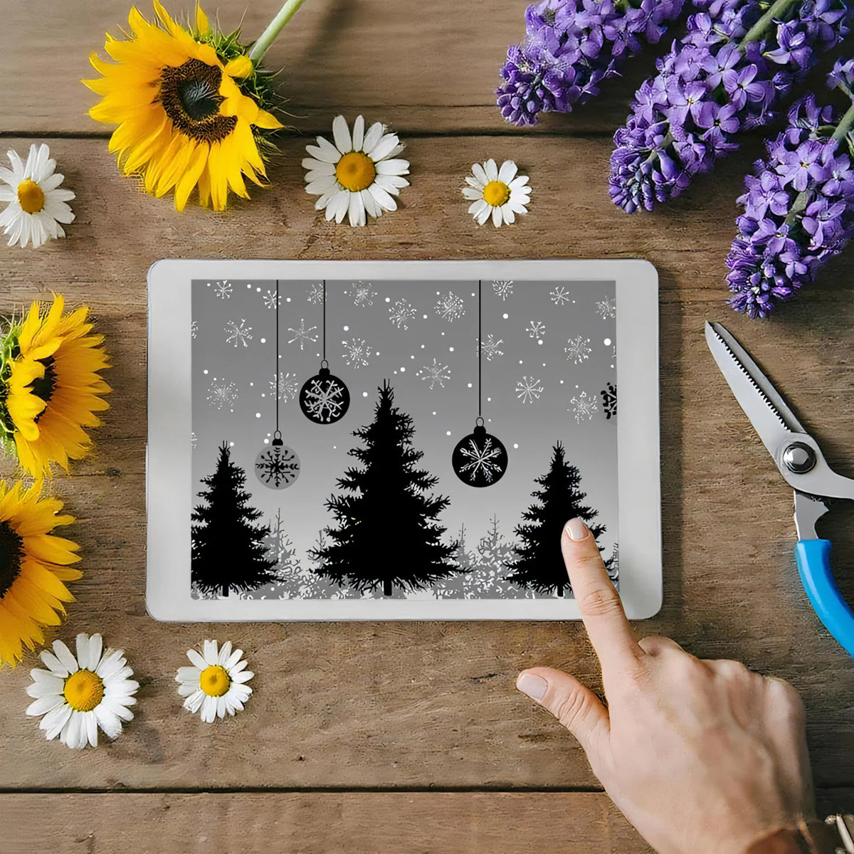 Winter Forest and Ornament Mural Wallpaper — Modern Graphic Design Mural Wallpaper - room preview 03
