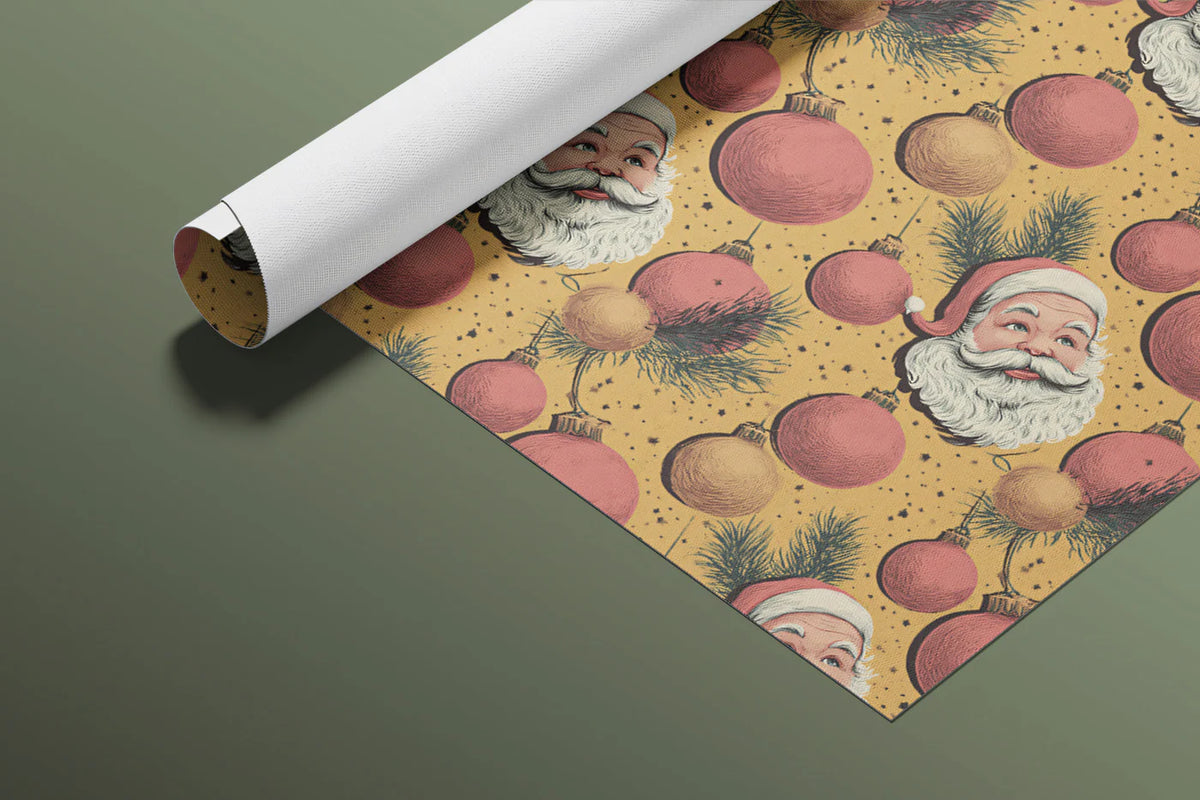 Vintage Santa Ornament Mural Wallpaper — Nostalgic Holiday Pattern Mural Wallpaper - room preview 03