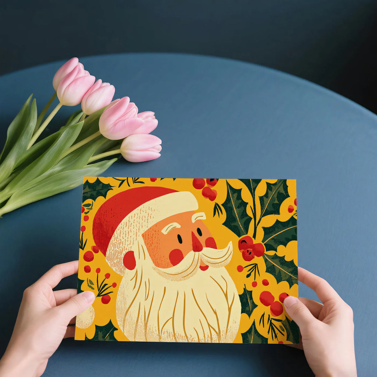 Retro Santa and Holly Mural Wallpaper —Festive Pop Art Style Mural Wallpaper - room preview 03