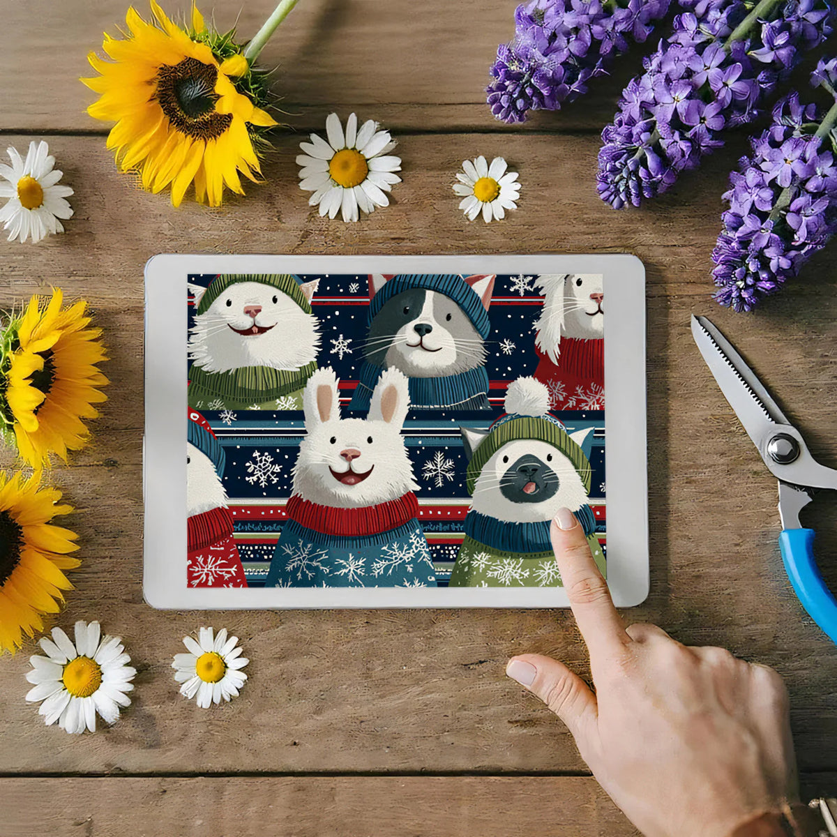 Cozy Holiday Critters Mural Wallpaper — Whimsical Festive Pattern Mural Wallpaper - room preview 03