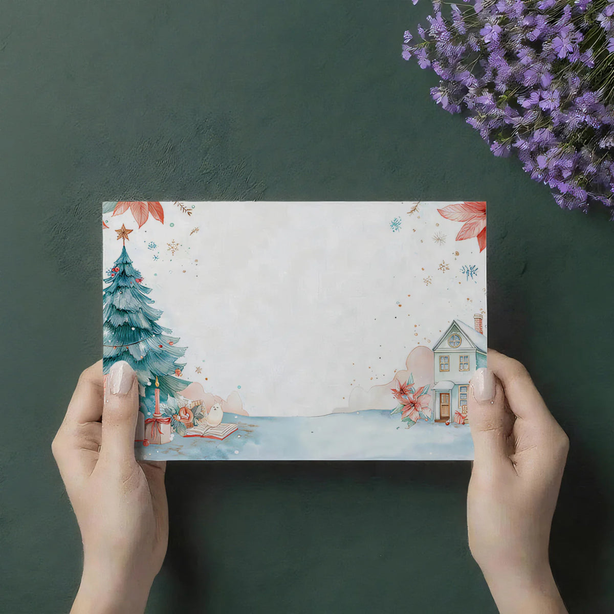 Watercolor Winter Village Mural Wallpaper — Festive Holiday Charm Mural Wallpaper - room preview 03