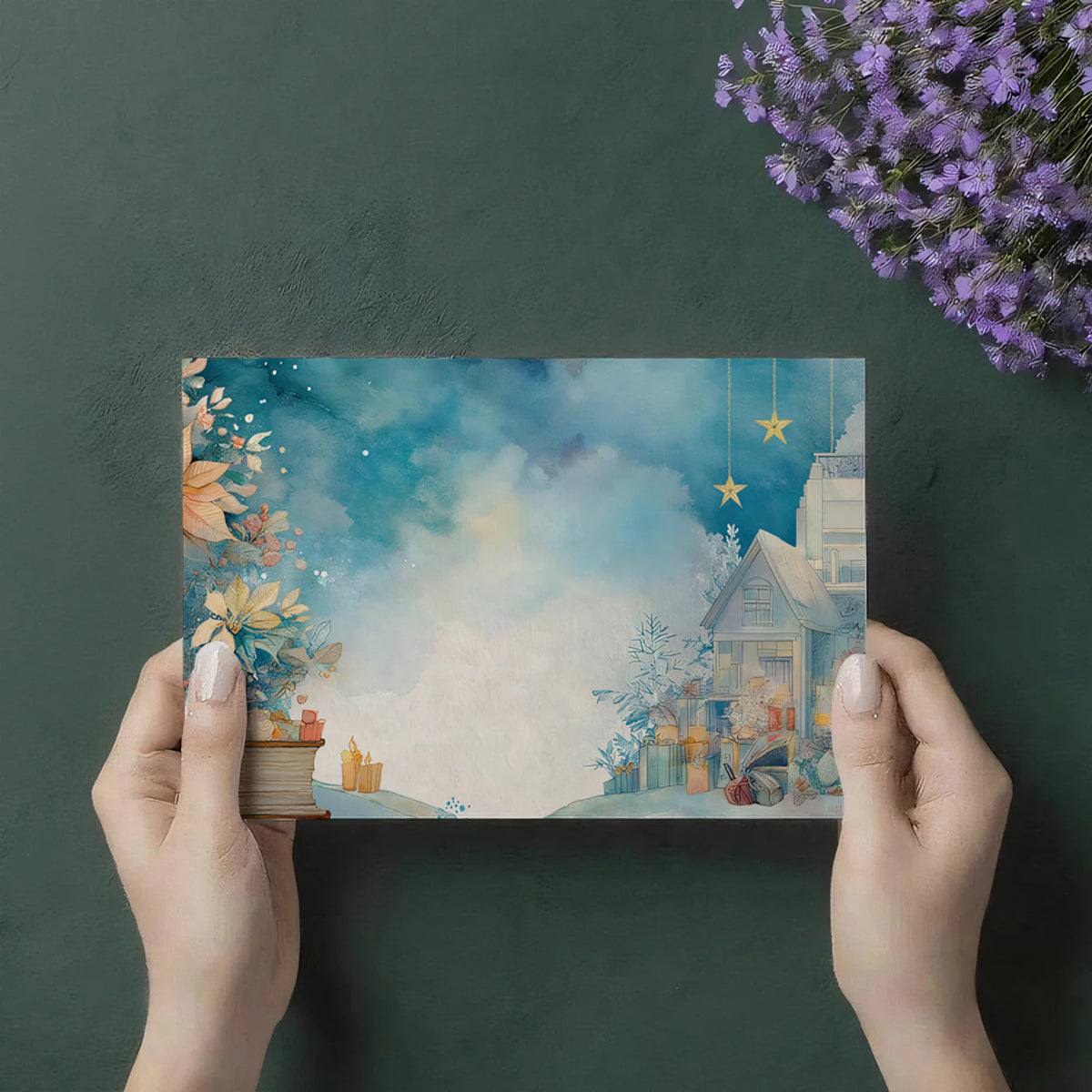 Watercolor Winter Scene Mural Wallpaper — Soft Seasonal Charm Mural Wallpaper - room preview 03