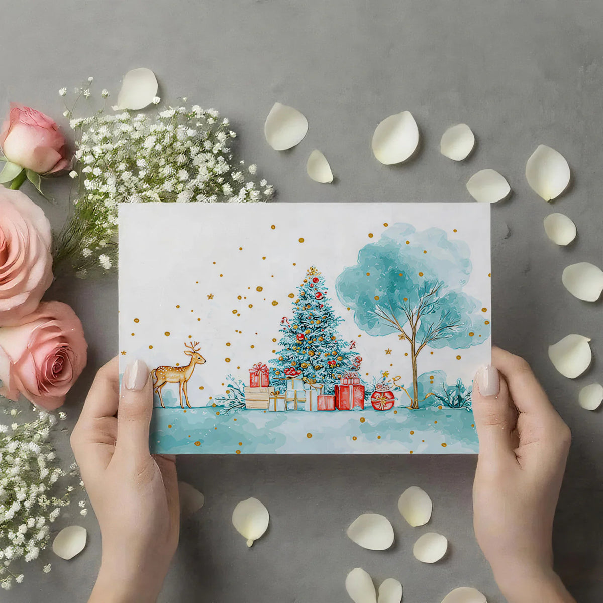 Whimsical Watercolor Christmas Forest Mural Wallpaper - room preview 03