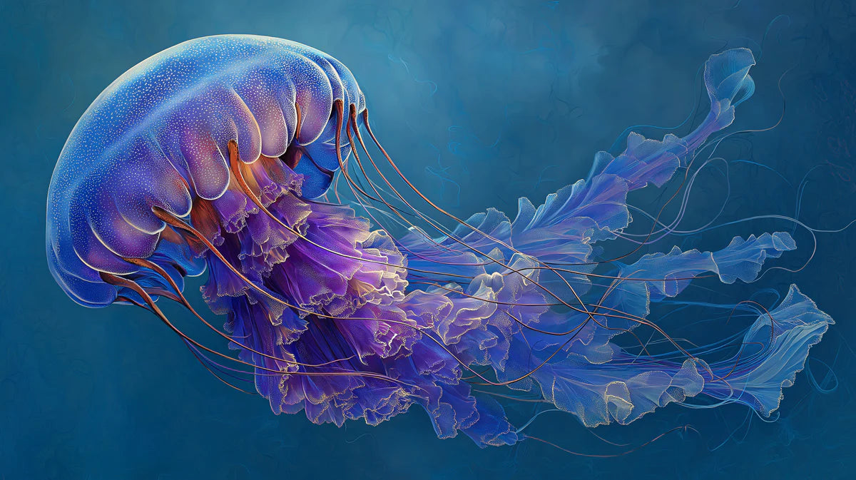 Bioluminescent Jellyfish Mural Wallpaper — Ethereal Marine Design Mural Wallpaper - room preview 03