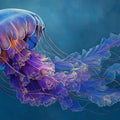 Bioluminescent Jellyfish Mural Wallpaper — Ethereal Marine Design Mural Wallpaper - room preview 03