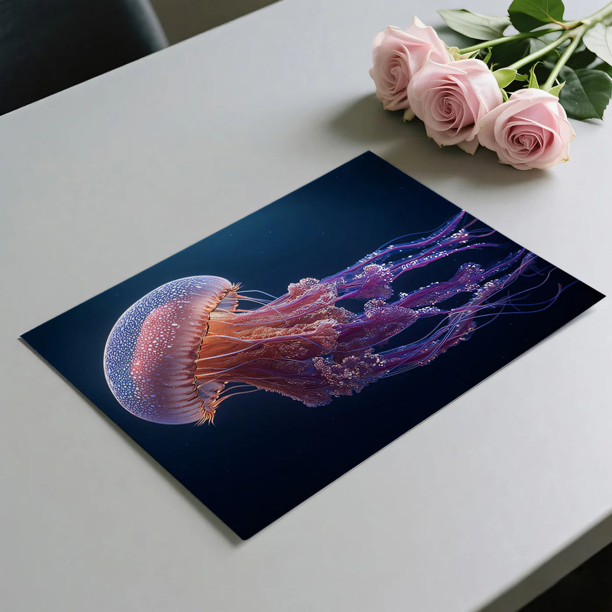Bioluminescent Jellyfish Mural Wallpaper — Deep Sea Art Mural Wallpaper - room preview 03