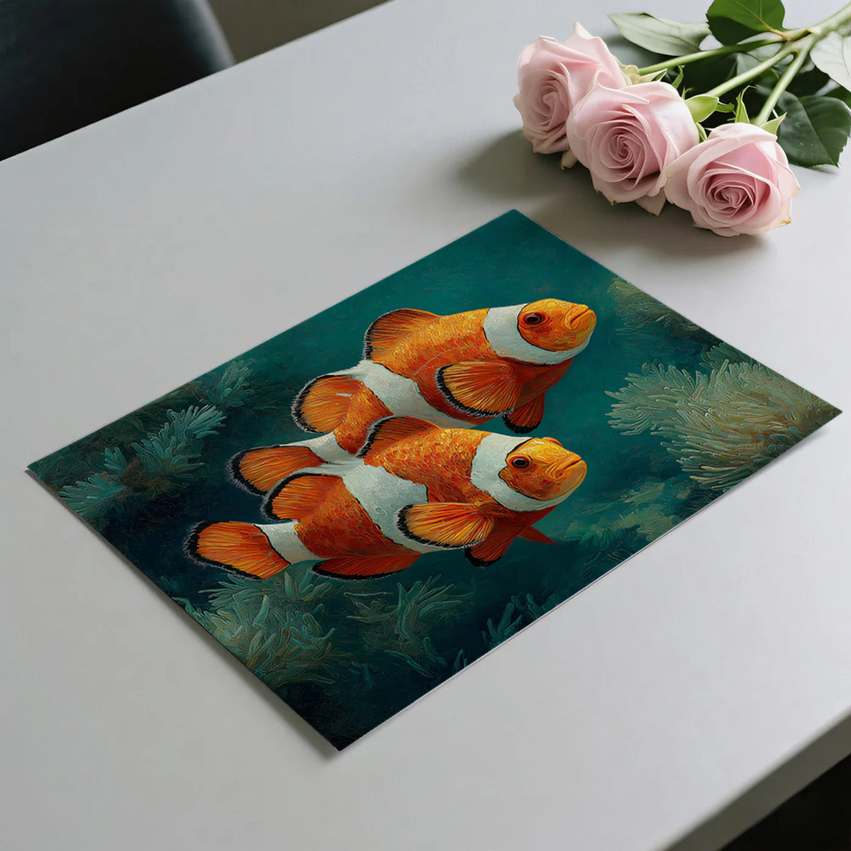 Clownfish and Sea Anemone Mural Wallpaper — Oil Painting Style Mural Wallpaper - room preview 03