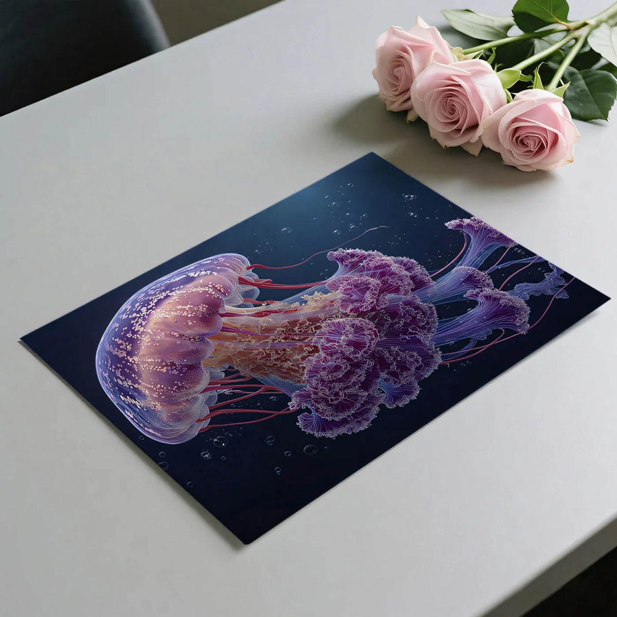 Bioluminescent Bell Jellyfish Mural Wallpaper — Deep Sea Style Mural Wallpaper - room preview 03