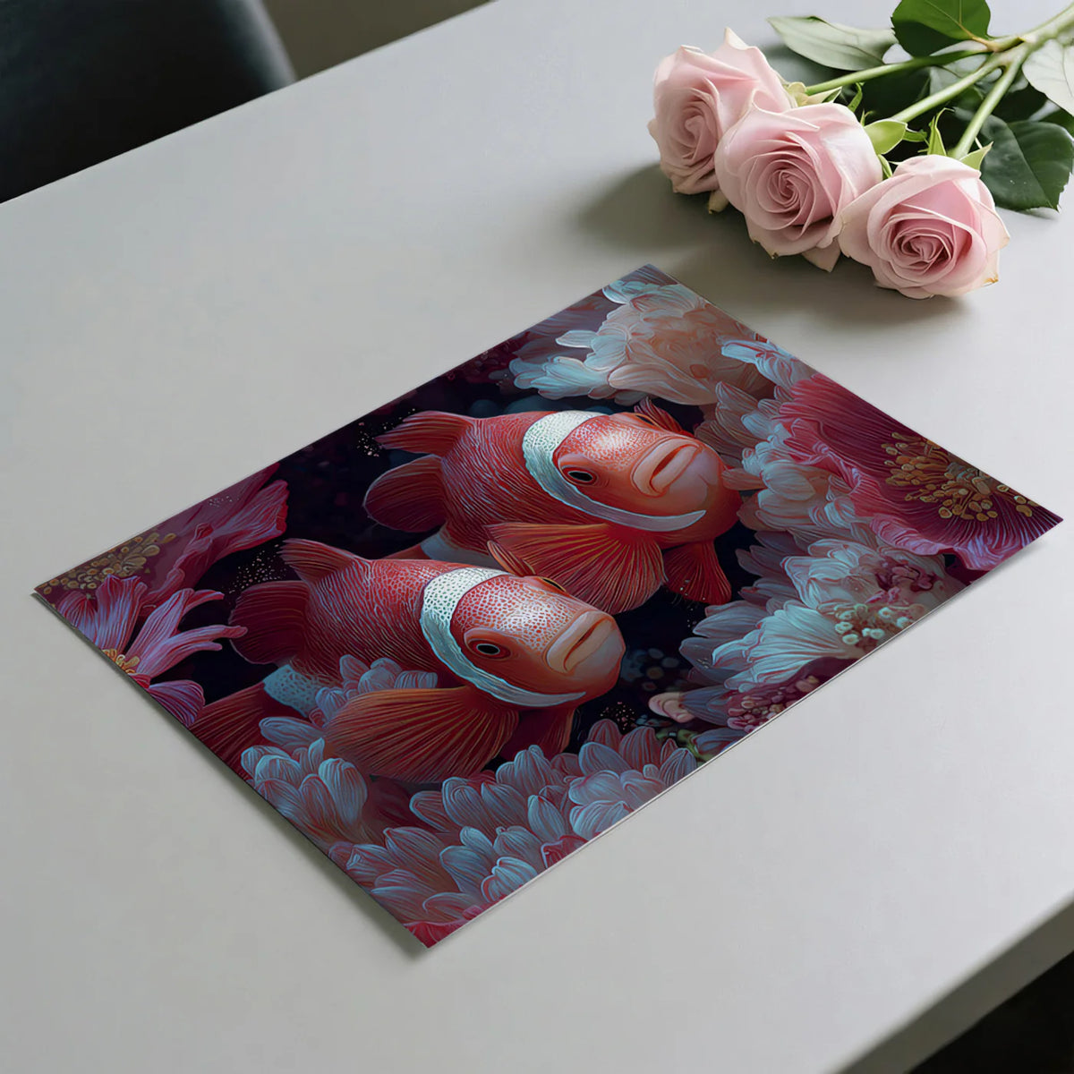 Macro Clownfish and Anemone Mural Wallpaper — Surreal Floral Art Mural Wallpaper - room preview 03