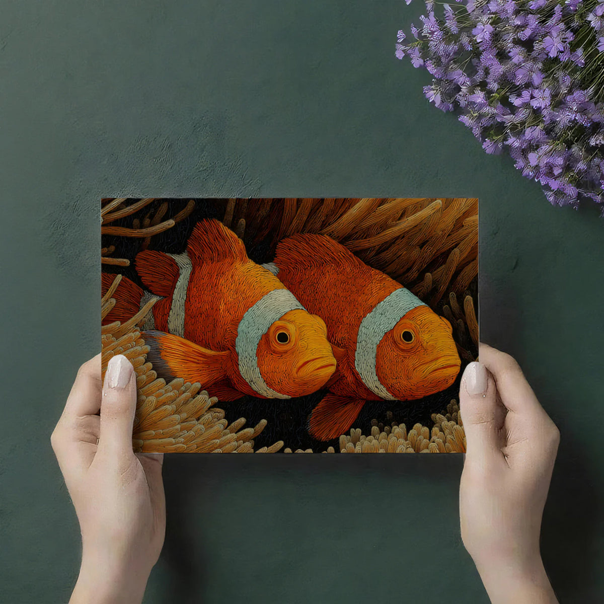 Clownfish and Anemone Mural Wallpaper — Intricate Macro Art Mural Wallpaper - room preview 03