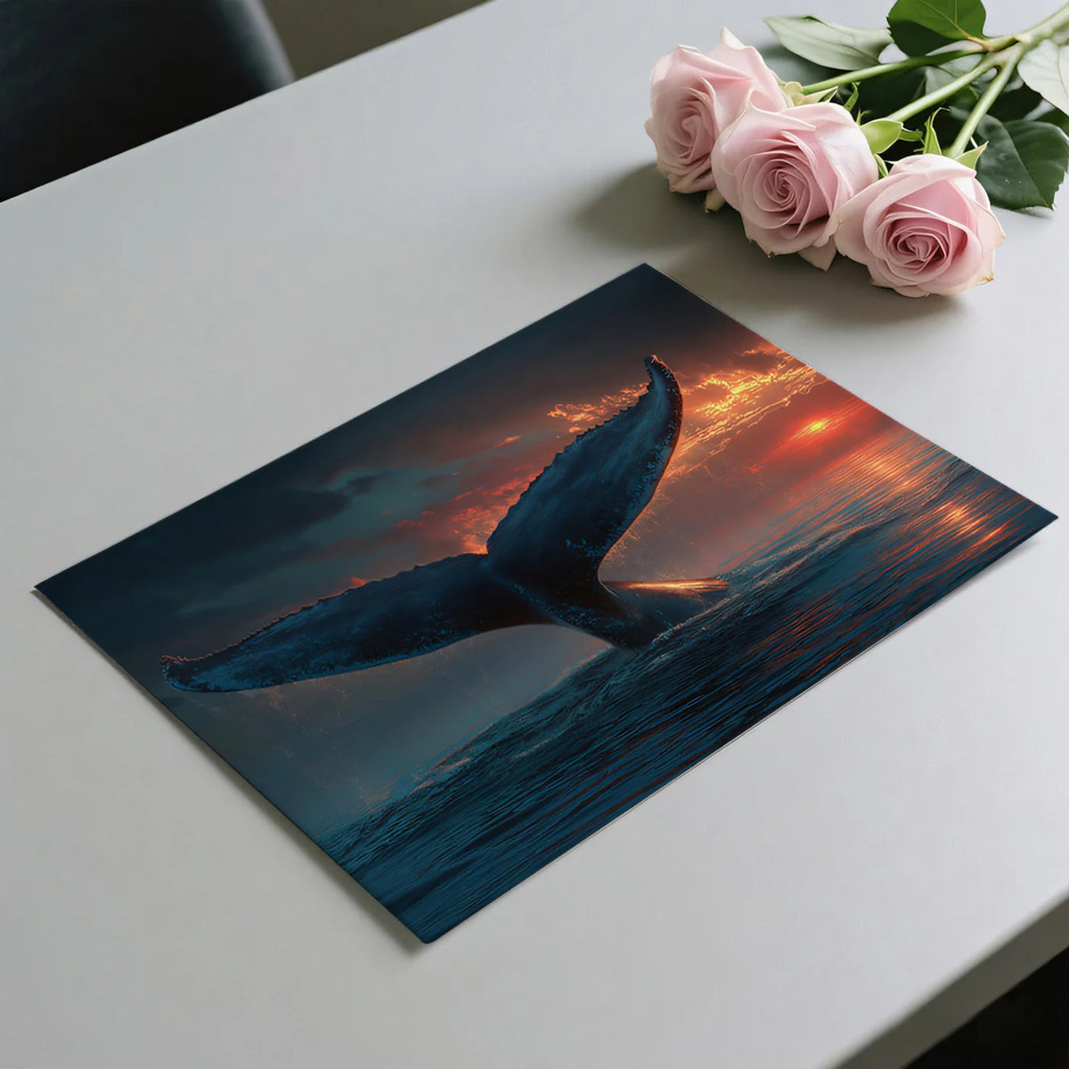 Sunset Whale Fluke Mural Wallpaper — Cinematic Ocean Wall Art Mural Wallpaper - room preview 03