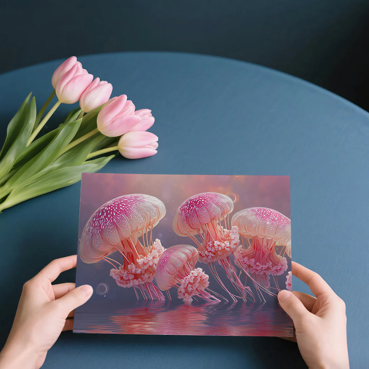 Floating Pink Jellyfish Mural Wallpaper — Ethereal Aquatic Scene Mural Wallpaper - room preview 03
