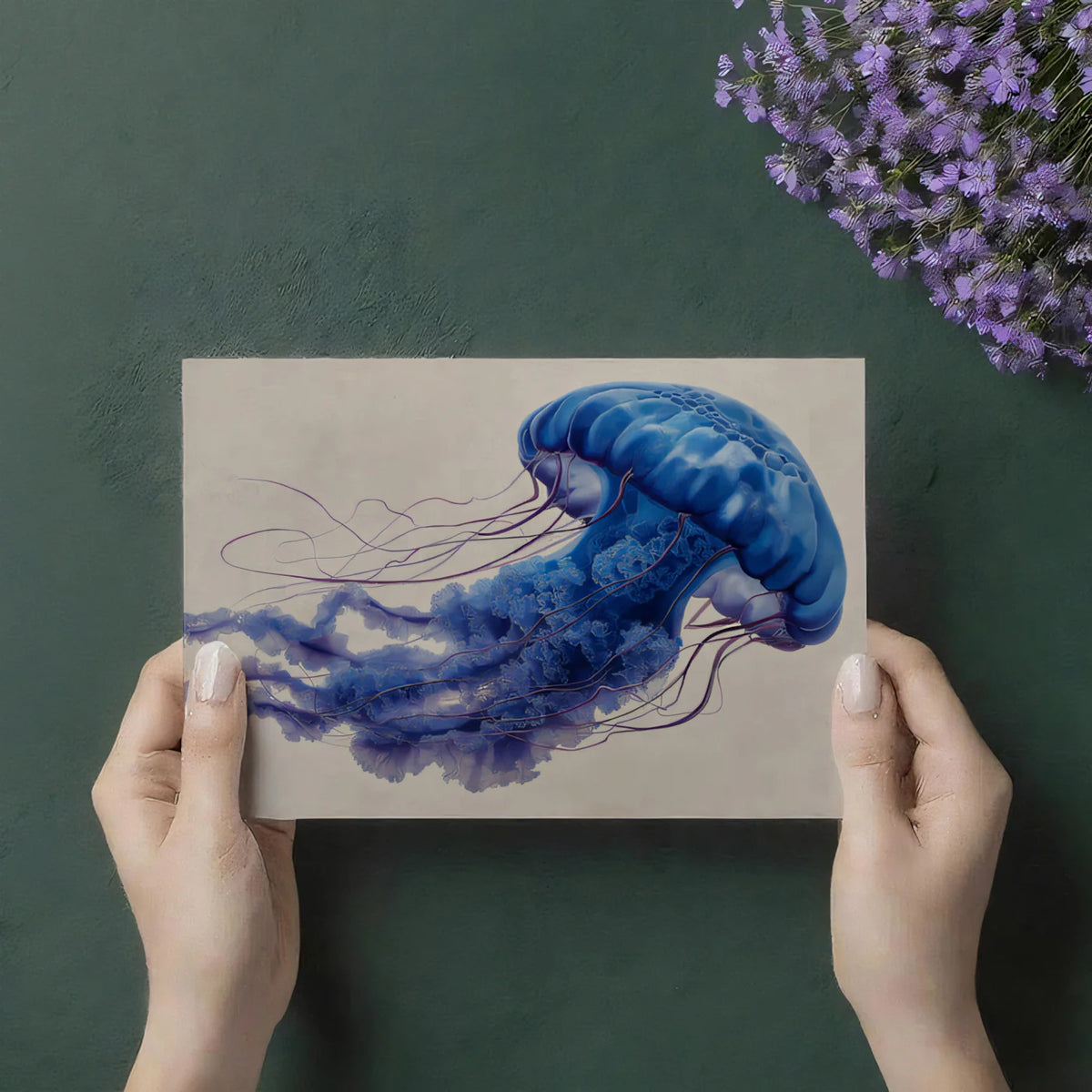 Deep Blue Jellyfish Mural Wallpaper — Artistic Marine Statement Mural Wallpaper - room preview 03
