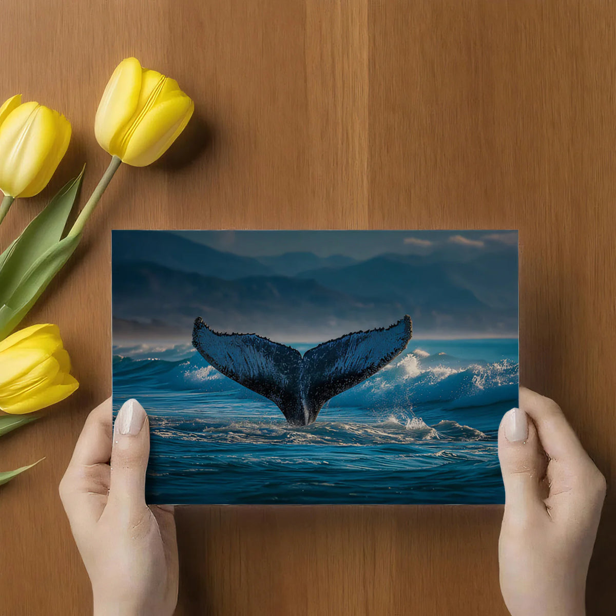 Humpback Whale Tail Ocean Mural Wallpaper —Coastal Nature Decor Mural Wallpaper - room preview 03