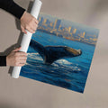 Whale Tail and City Skyline Mural Wallpaper — Artistic Oil Painting Mural Wallpaper - room preview 03
