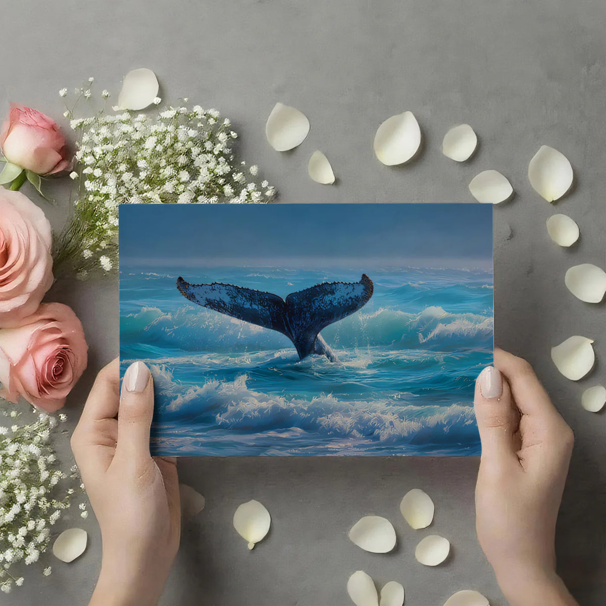 Humpback Whale Tail Mural Wallpaper — Dynamic Ocean Waves Mural Wallpaper - room preview 03