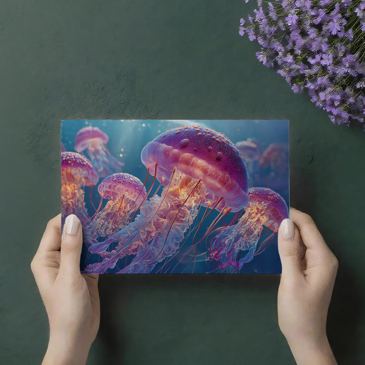 Bioluminescent Jellyfish Mural Wallpaper — Vibrant Aquatic Scene Mural Wallpaper - room preview 03