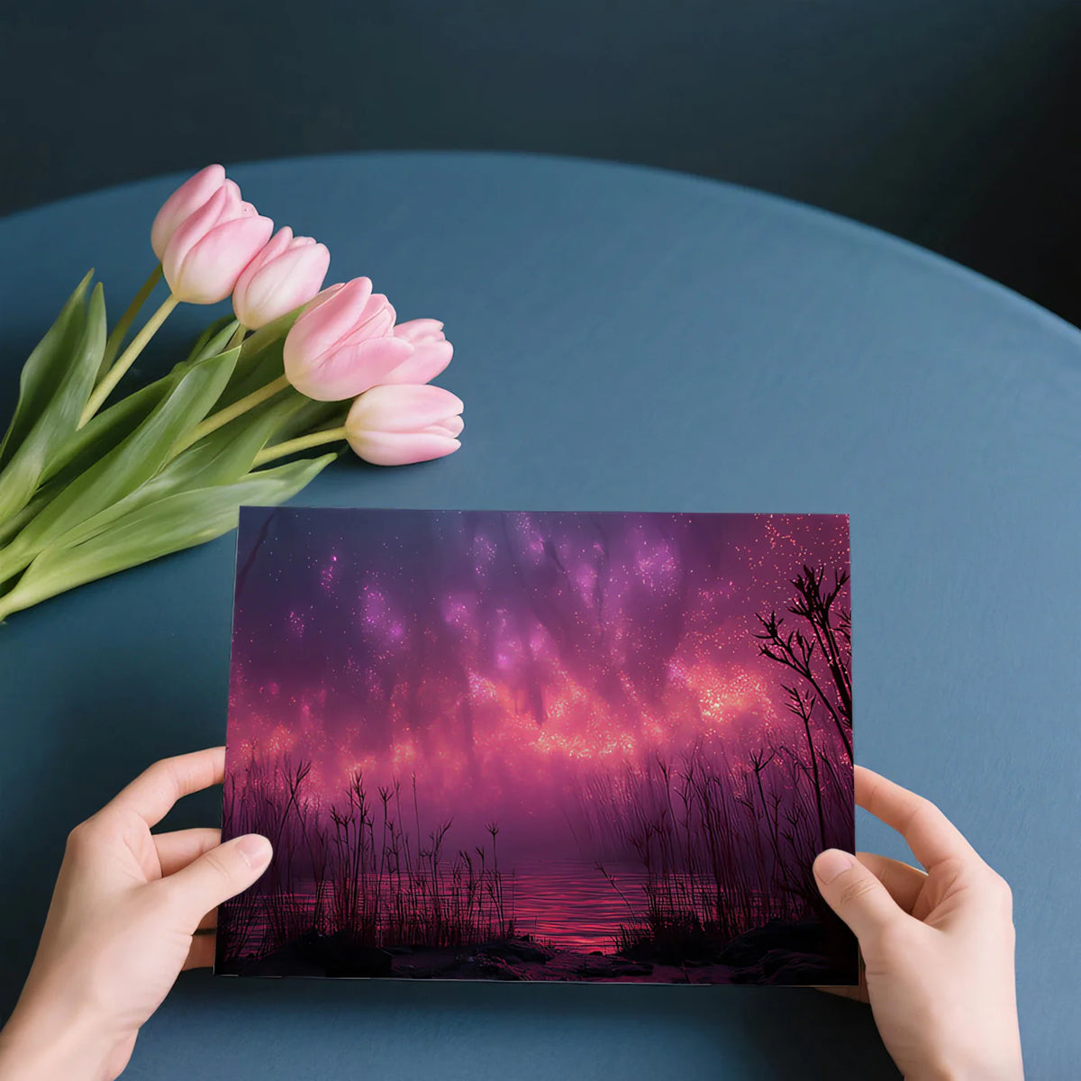 Bioluminescent Marsh Mural Wallpaper — Ethereal Neon Nightscape Mural Wallpaper - room preview 03