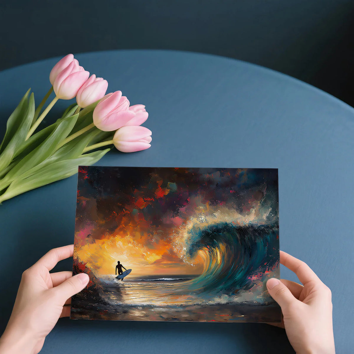 Psychedelic Sunset Wave Mural Wallpaper — Expressive Oil Painting Mural Wallpaper - room preview 03