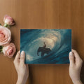 Elephant Rider Wave Mural Wallpaper — Moody Deep Teal Ocean Scene Mural Wallpaper - room preview 03