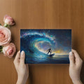 Cosmic Surfer Wave Mural Wallpaper — Impressionist Night Ocean Scene Mural Wallpaper - room preview 03