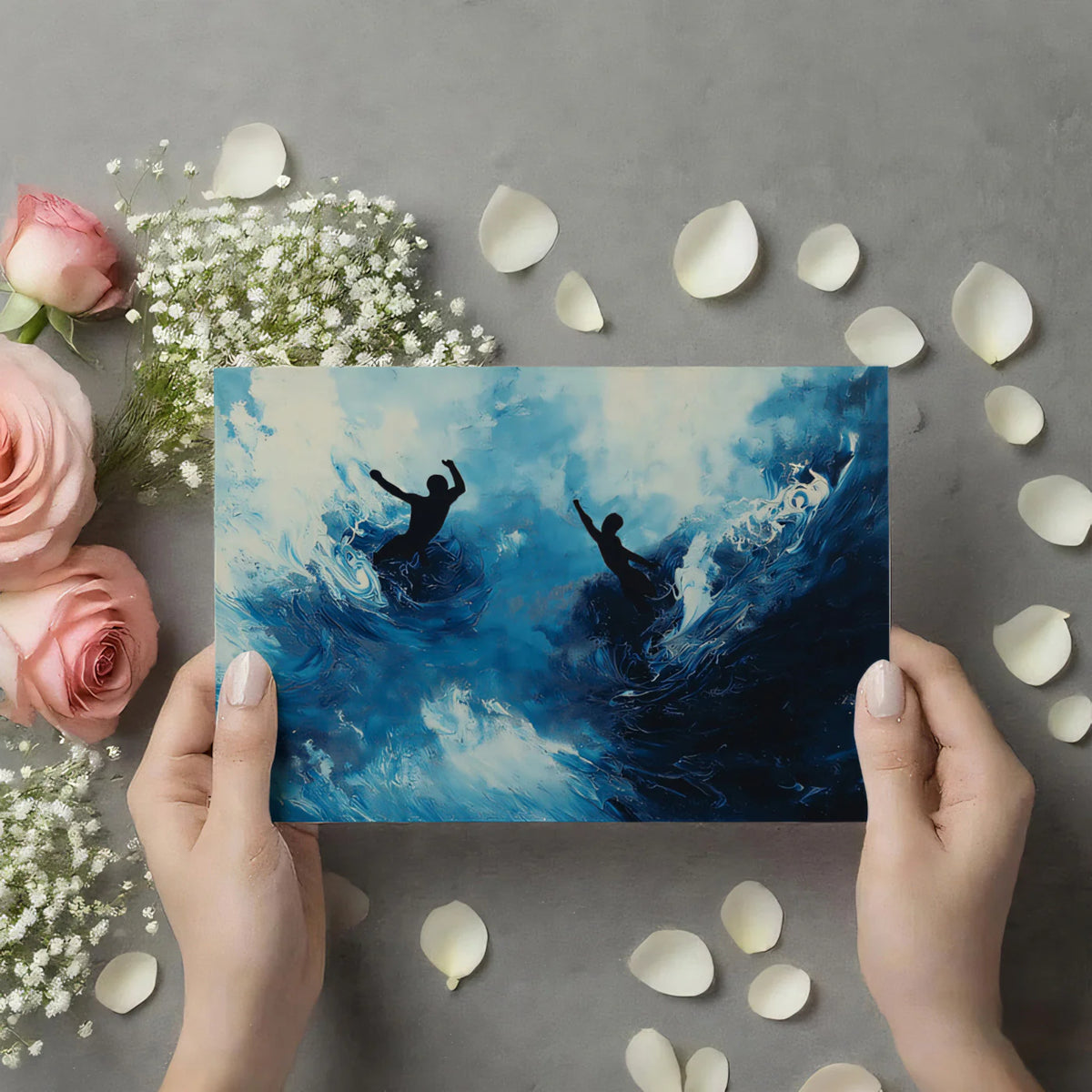 Swimmers in Turbulent Water Mural Wallpaper — High Contrast Art Mural Wallpaper - room preview 03