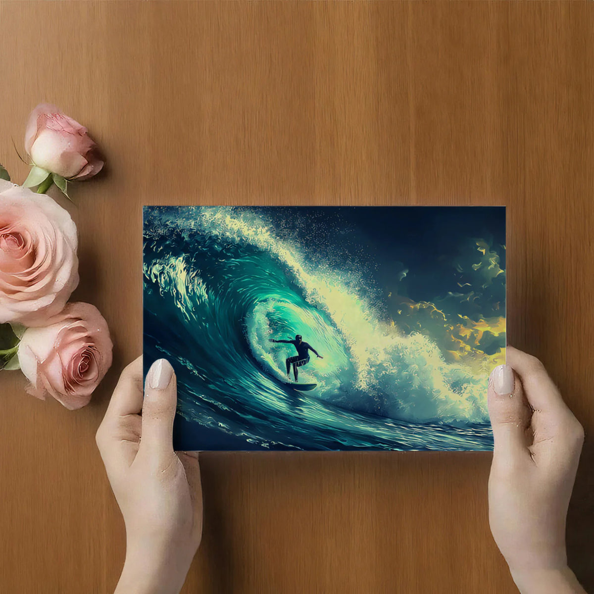 Barrel Wave Surfer Mural Wallpaper — Dramatic Ocean Art Mural Wallpaper - room preview 03