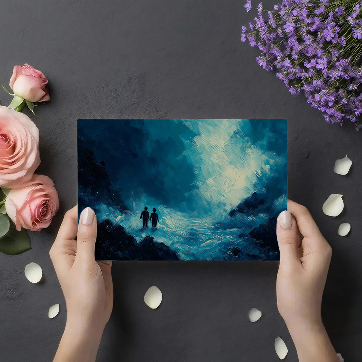 Silhouettes in Dark Water Gorge Mural Wallpaper — Abstract Oil Painting Mural Wallpaper - room preview 03