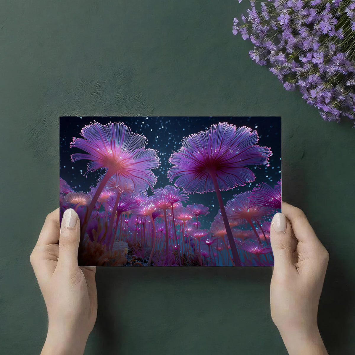 Bioluminescent Coral Garden Mural Wallpaper — Surreal Deep Sea Art Mural Wallpaper - room preview 03