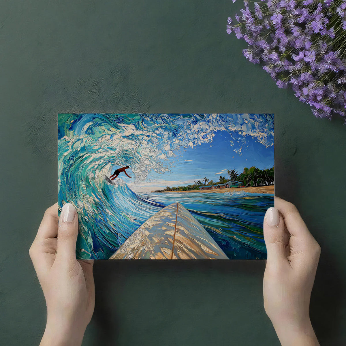 Impasto Surf Wave Mural Wallpaper — Energetic Coastal Art Mural Wallpaper - room preview 03
